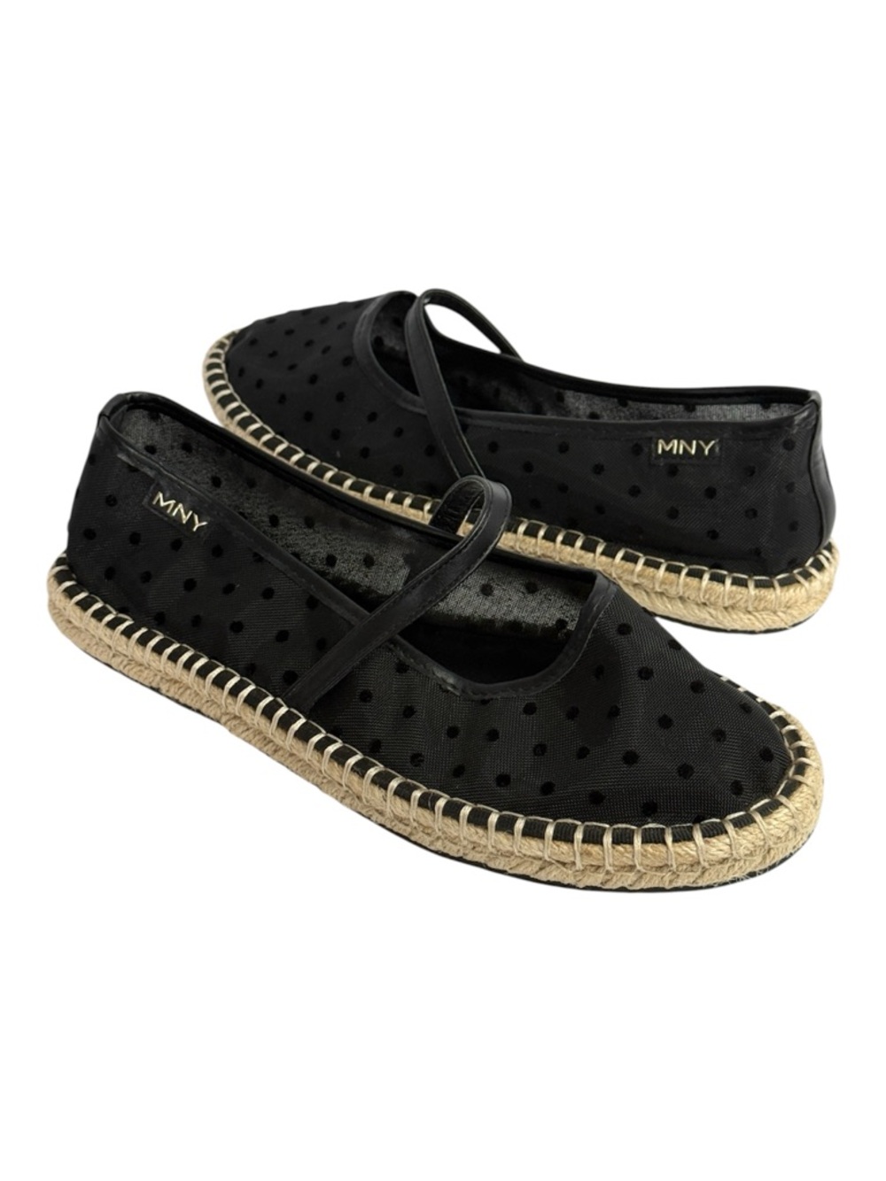 Marc New York Black Polka Dot Mesh Mary Jane Espadrille Flats Size 7.5M